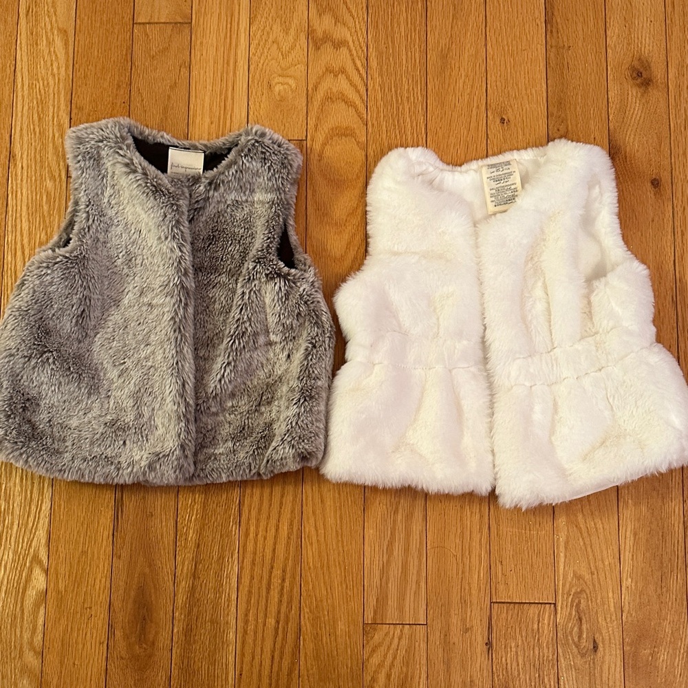 First Impressions Cream and light brown Faux Fur Vests